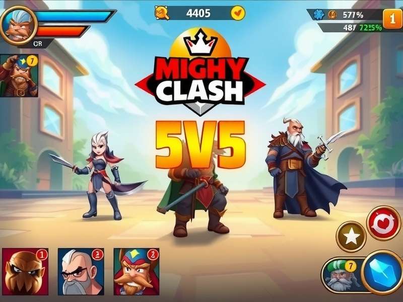 Mighty Mace Clash gameplay screenshot showing 5v5 battle